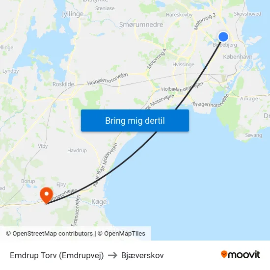 Emdrup Torv (Emdrupvej) to Bjæverskov map