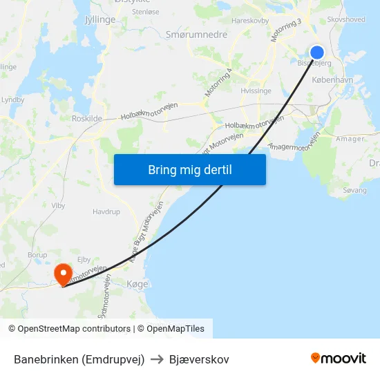Banebrinken (Emdrupvej) to Bjæverskov map