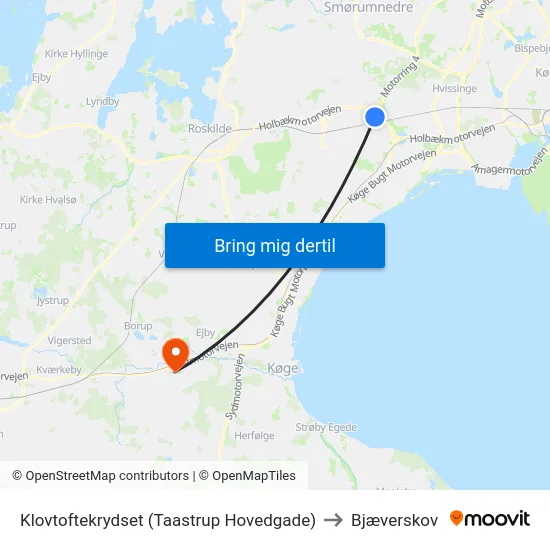 Klovtoftekrydset (Taastrup Hovedgade) to Bjæverskov map