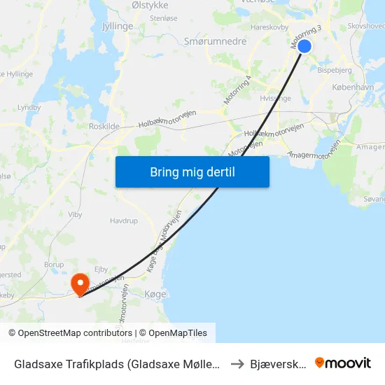 Gladsaxe Trafikplads (Gladsaxe Møllevej) to Bjæverskov map