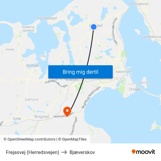 Frejasvej (Herredsvejen) to Bjæverskov map