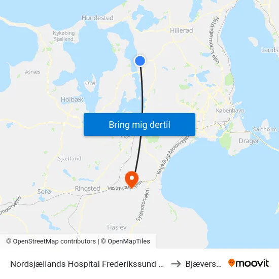 Nordsjællands Hospital Frederikssund Kapellet to Bjæverskov map