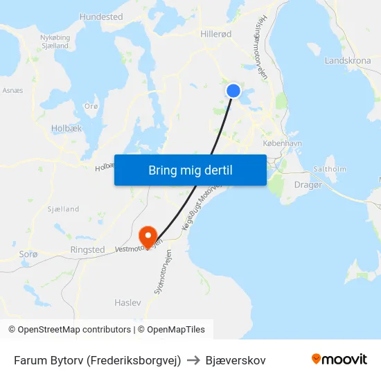Farum Bytorv (Frederiksborgvej) to Bjæverskov map