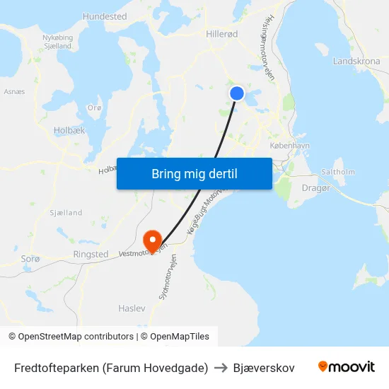 Fredtofteparken (Farum Hovedgade) to Bjæverskov map