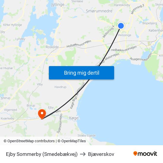 Ejby Sommerby (Smedebækvej) to Bjæverskov map