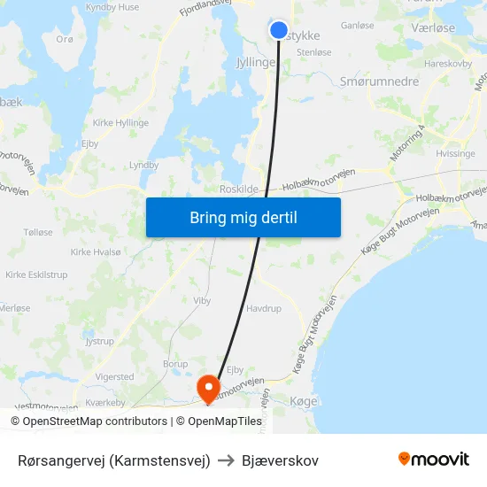 Rørsangervej (Karmstensvej) to Bjæverskov map