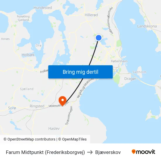 Farum Midtpunkt (Frederiksborgvej) to Bjæverskov map