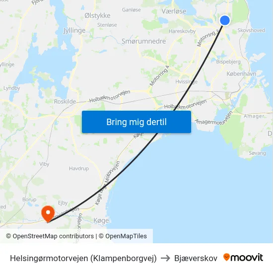 Helsingørmotorvejen (Klampenborgvej) to Bjæverskov map