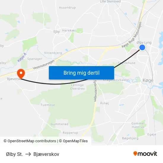 Ølby St. to Bjæverskov map