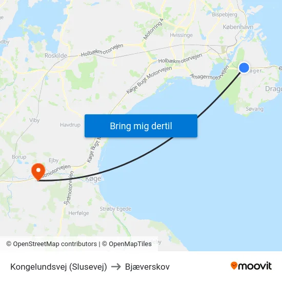 Kongelundsvej (Slusevej) to Bjæverskov map