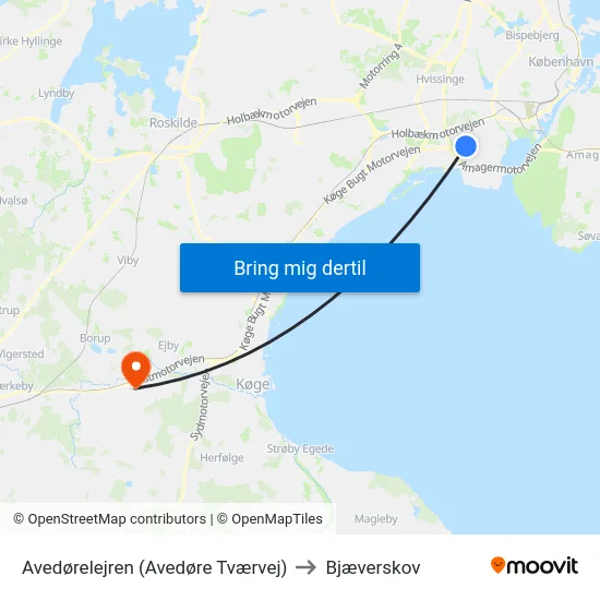 Avedørelejren (Avedøre Tværvej) to Bjæverskov map