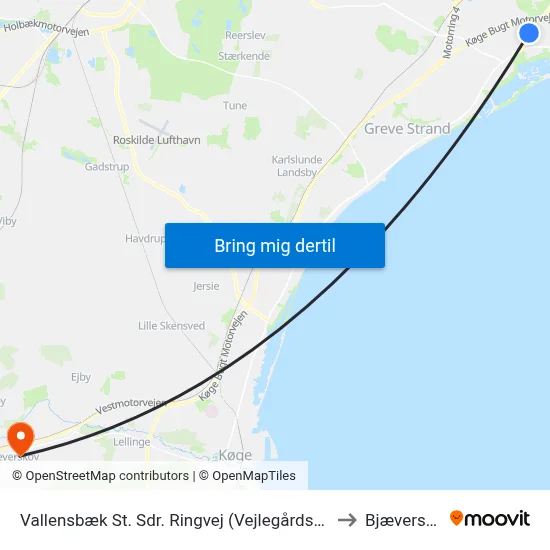 Vallensbæk St. Sdr. Ringvej (Vejlegårdsparken) to Bjæverskov map