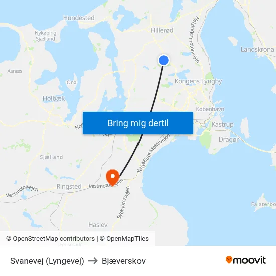 Svanevej (Lyngevej) to Bjæverskov map