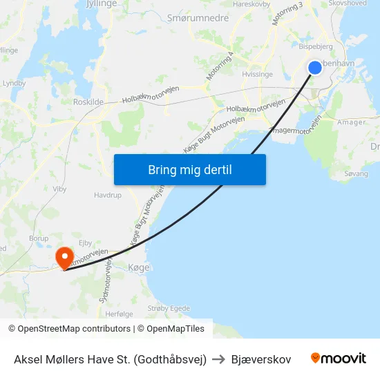Aksel Møllers Have St. (Godthåbsvej) to Bjæverskov map