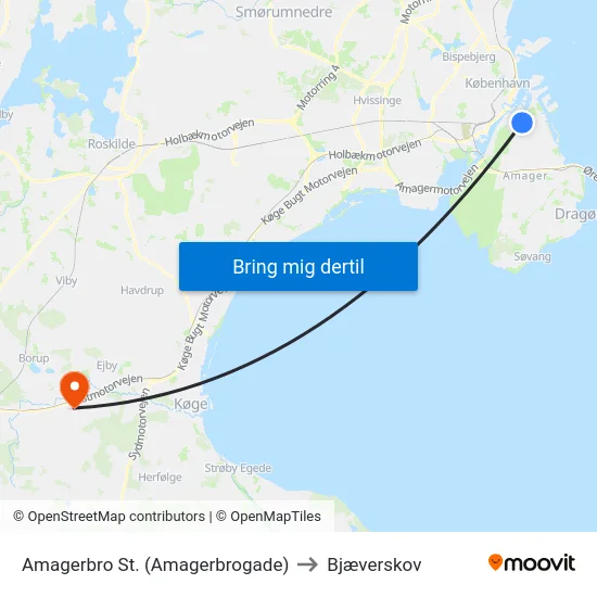 Amagerbro St. (Amagerbrogade) to Bjæverskov map