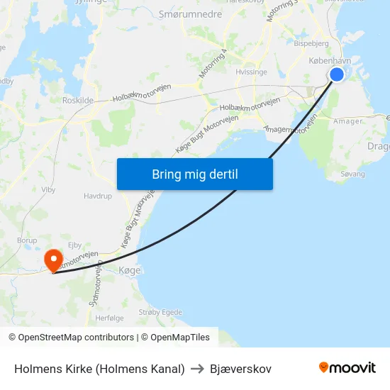 Holmens Kirke (Holmens Kanal) to Bjæverskov map