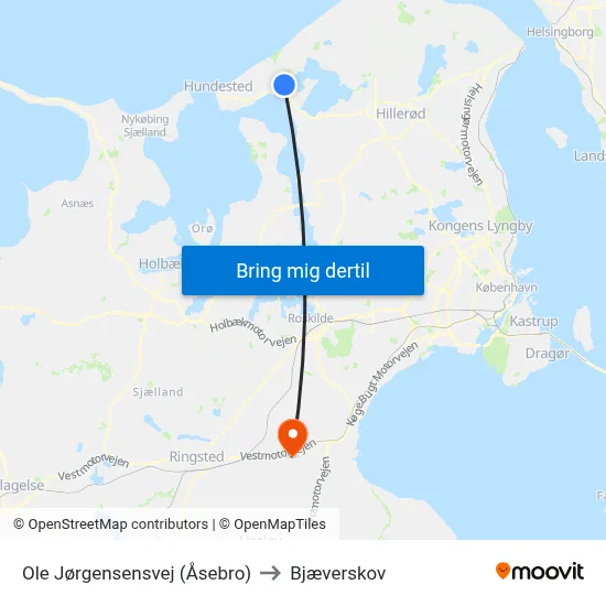 Ole Jørgensensvej (Åsebro) to Bjæverskov map