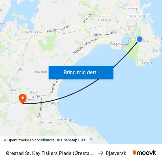 Ørestad St. Kay Fiskers Plads (Ørestad St.) to Bjæverskov map