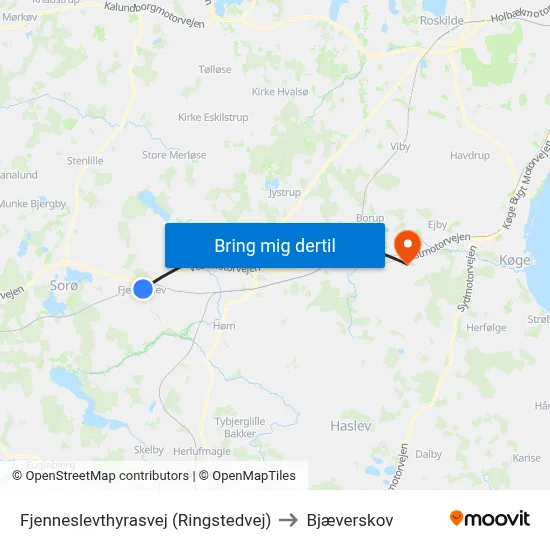 Fjenneslevthyrasvej (Ringstedvej) to Bjæverskov map