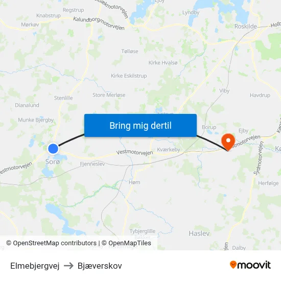 Elmebjergvej to Bjæverskov map