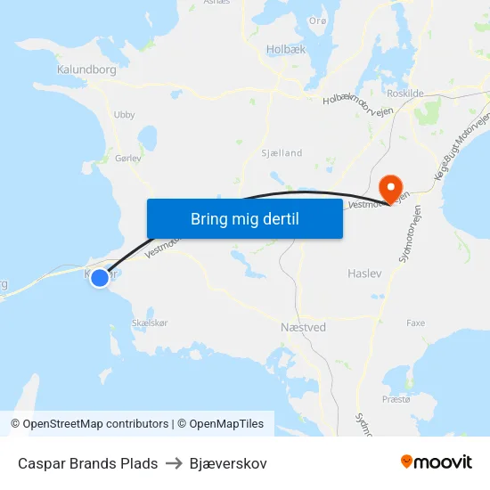 Caspar Brands Plads to Bjæverskov map
