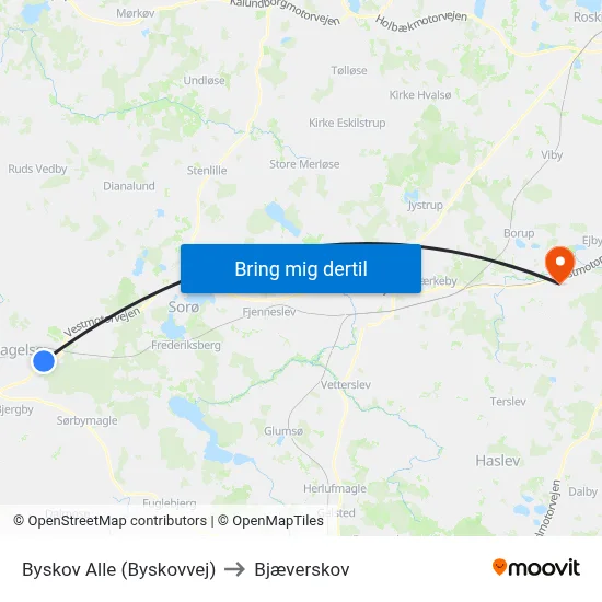 Byskov Alle (Byskovvej) to Bjæverskov map