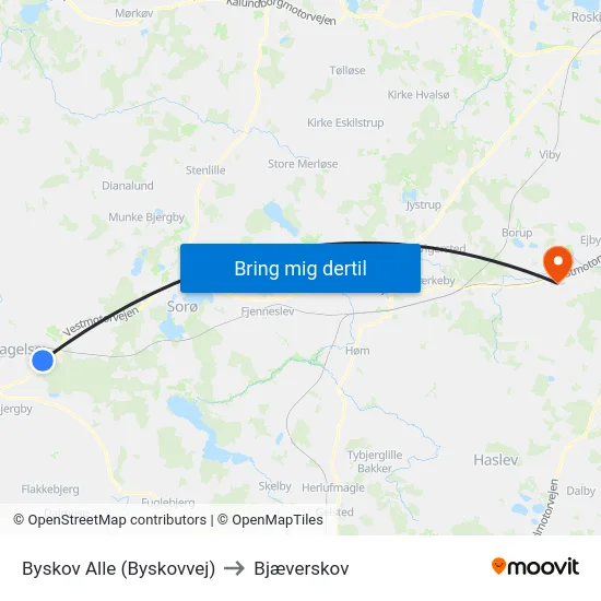 Byskov Alle (Byskovvej) to Bjæverskov map