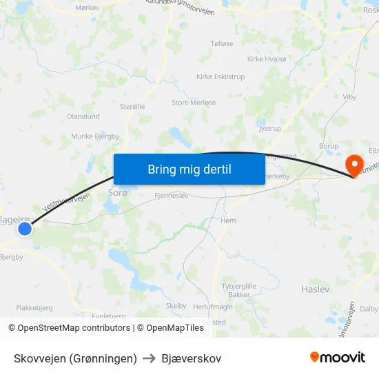 Skovvejen (Grønningen) to Bjæverskov map