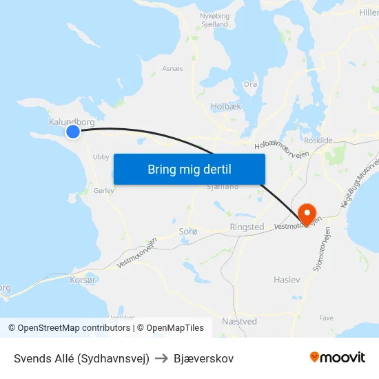 Svends Allé (Sydhavnsvej) to Bjæverskov map