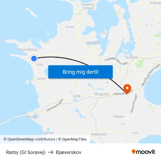 Rørby (Gl Sorøvej) to Bjæverskov map