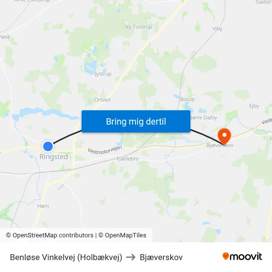 Benløse Vinkelvej (Holbækvej) to Bjæverskov map
