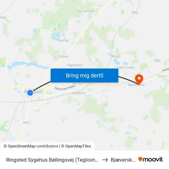 Ringsted Sygehus Bøllingsvej (Teglovnsvej) to Bjæverskov map