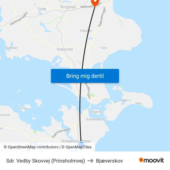 Sdr. Vedby Skovvej (Prinsholmvej) to Bjæverskov map