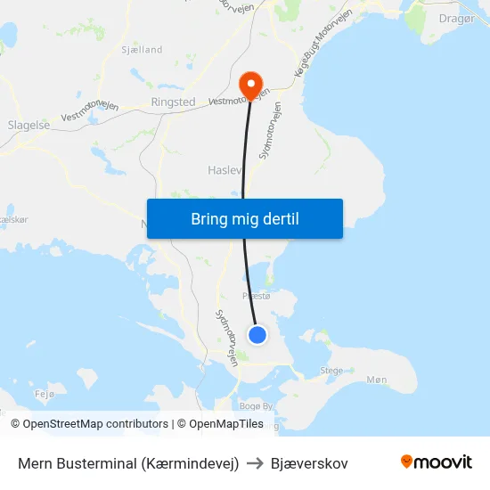 Mern Busterminal (Kærmindevej) to Bjæverskov map