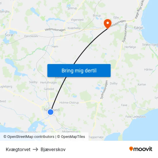 Kvægtorvet to Bjæverskov map
