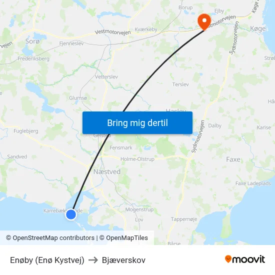 Enøby (Enø Kystvej) to Bjæverskov map