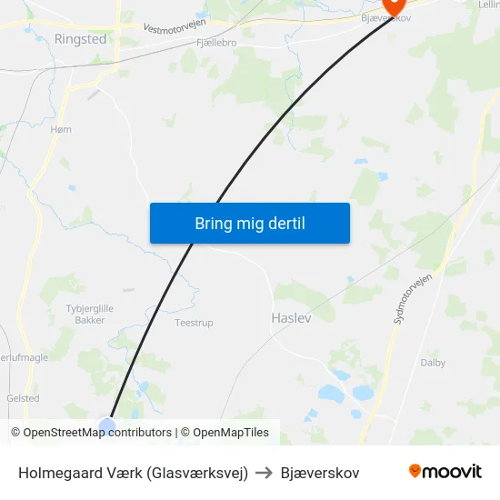 Holmegaard Værk (Glasværksvej) to Bjæverskov map