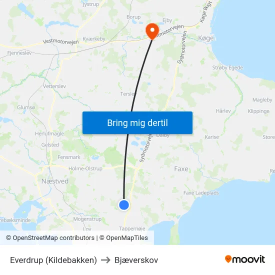 Everdrup (Kildebakken) to Bjæverskov map