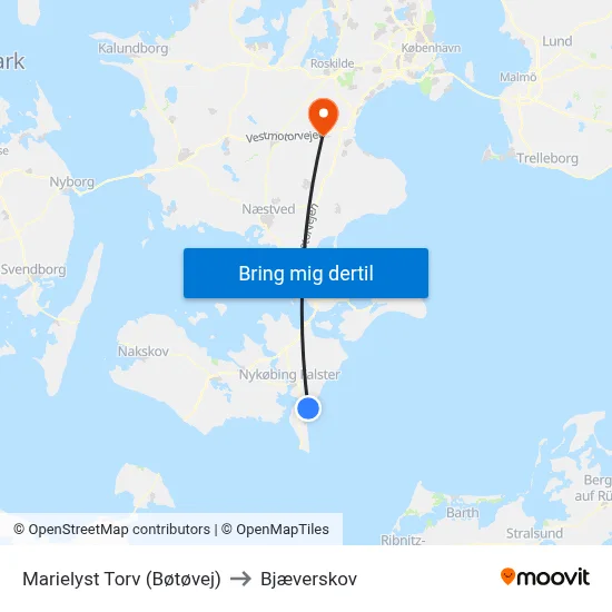Marielyst Torv (Bøtøvej) to Bjæverskov map