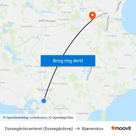 Dyssegårdscenteret (Dyssegårdsvej) to Bjæverskov map