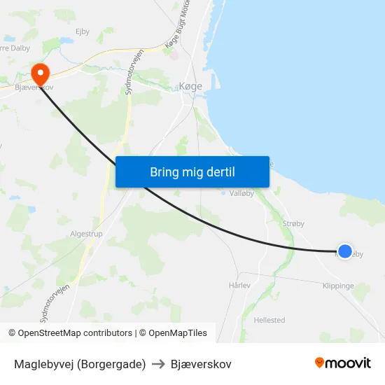 Maglebyvej (Borgergade) to Bjæverskov map