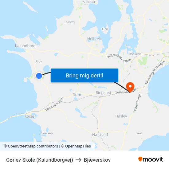 Gørlev Skole (Kalundborgvej) to Bjæverskov map