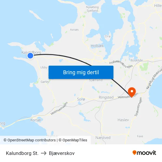 Kalundborg St. to Bjæverskov map