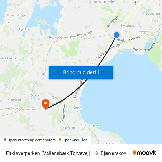 Firkløverparken (Vallensbæk Torvevej) to Bjæverskov map