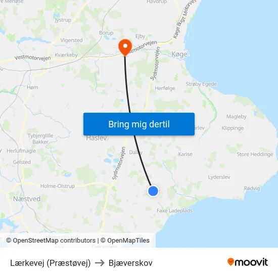 Lærkevej (Præstøvej) to Bjæverskov map