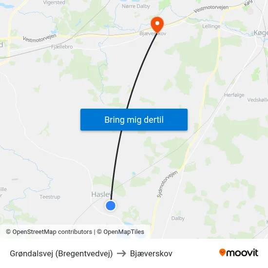 Grøndalsvej (Bregentvedvej) to Bjæverskov map