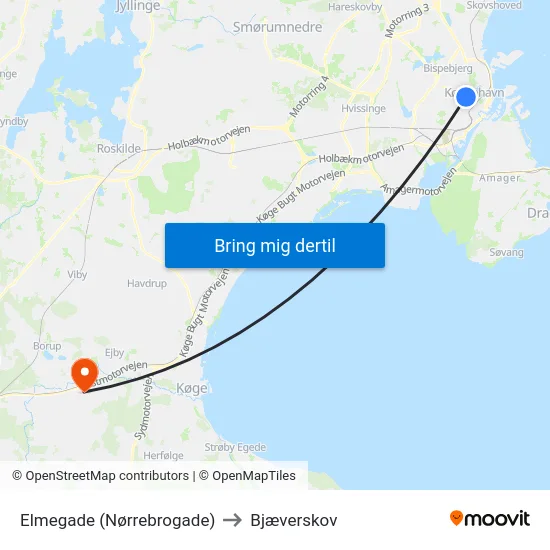 Elmegade (Nørrebrogade) to Bjæverskov map