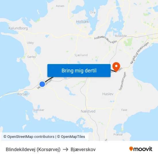 Blindekildevej (Korsørvej) to Bjæverskov map