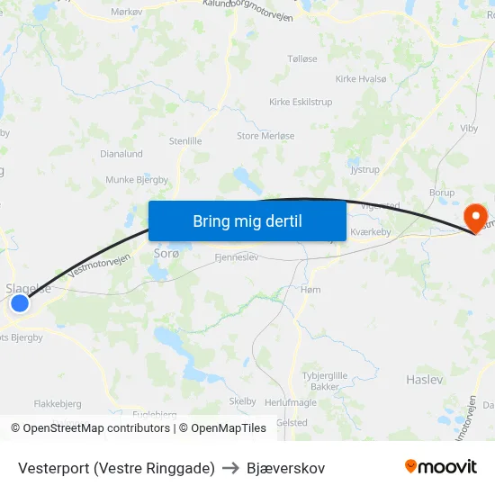 Vesterport (Vestre Ringgade) to Bjæverskov map