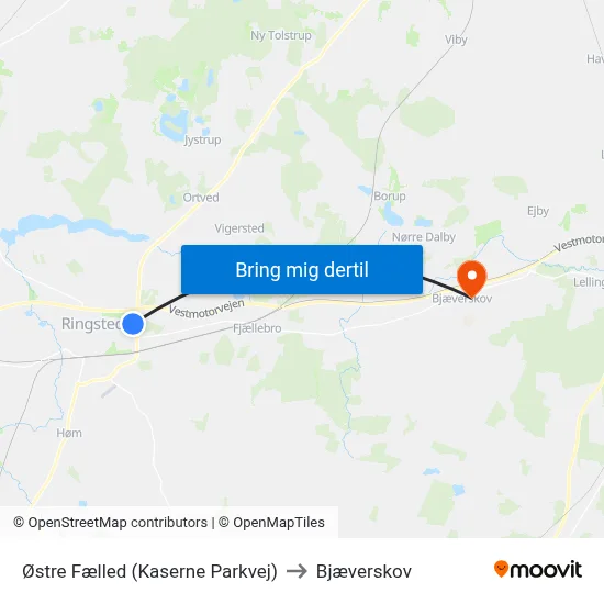 Østre Fælled (Kaserne Parkvej) to Bjæverskov map